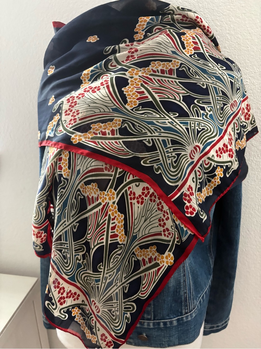 Vintage Liberty of London Silk Scarf Art Nouveau Floral Oblong Scarf Italian Mad - Picture 5 of 15